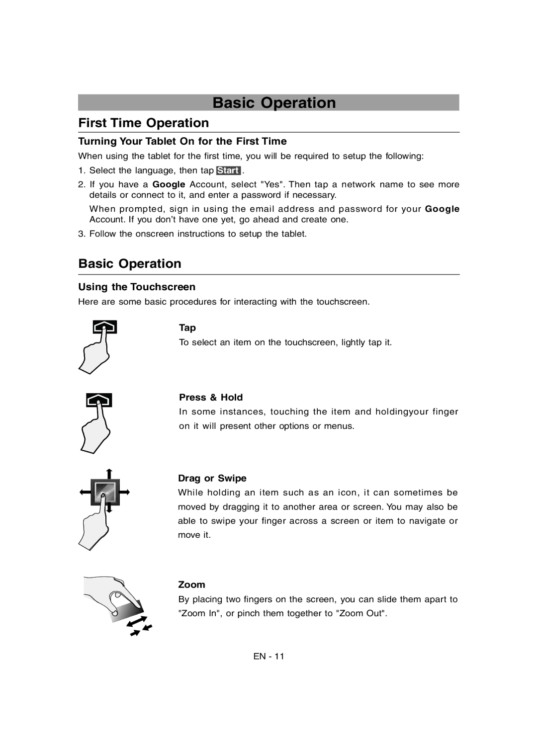 RCA RCT6378W2 user manual Basic Operation, First Time Operation 