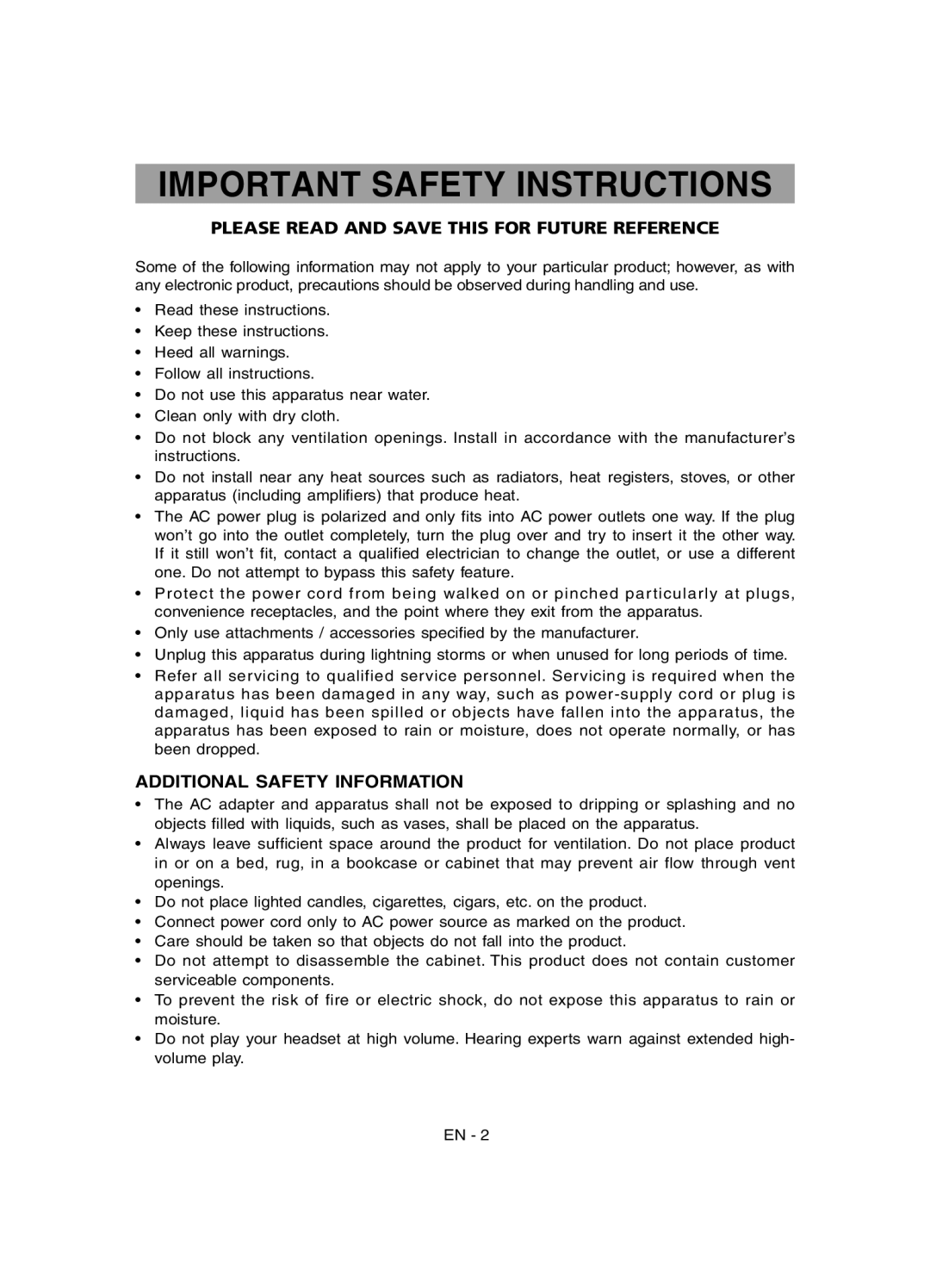 RCA RCT6691W3 user manual Important Safety Instructions, Additional Safety Information 