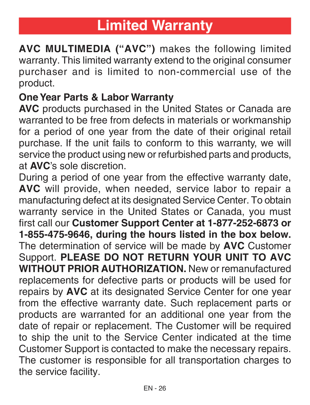 RCA RCT6773W22 user manual Limited Warranty, One Year Parts & Labor Warranty 