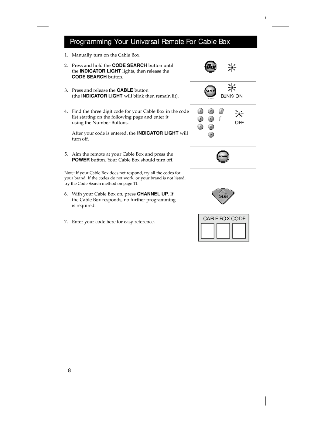 RCA RCU 4 GLW warranty Programming Your Universal Remote For Cable Box 