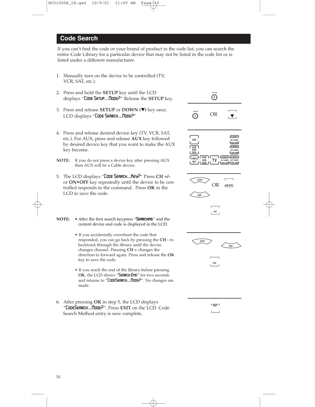 RCA RCU1000B warranty Code Search 