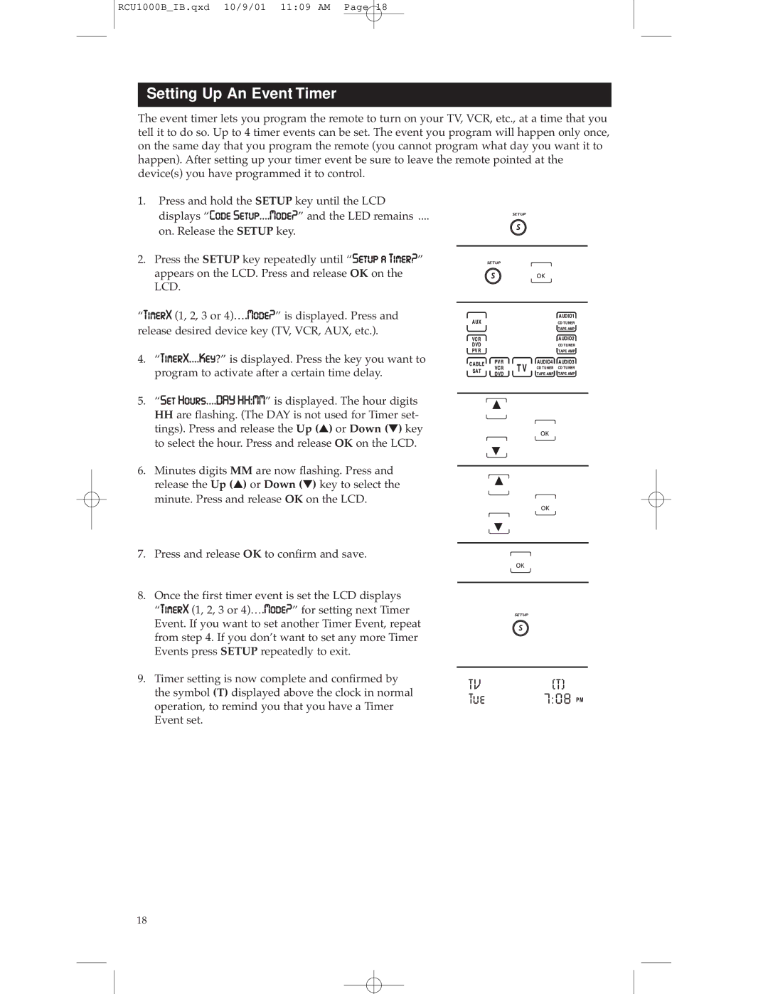 RCA RCU1000B warranty Setting Up An Event Timer 