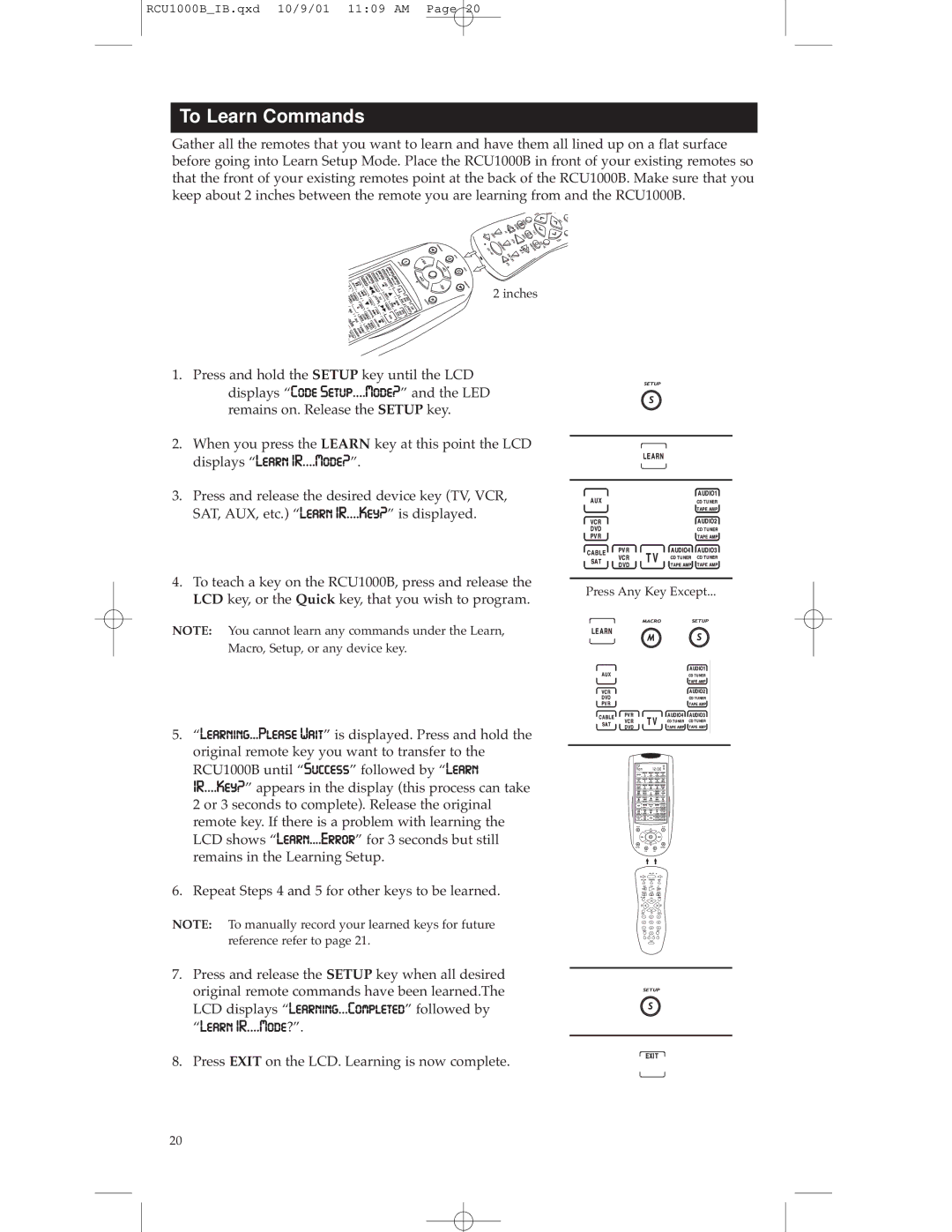 RCA RCU1000B warranty To Learn Commands 