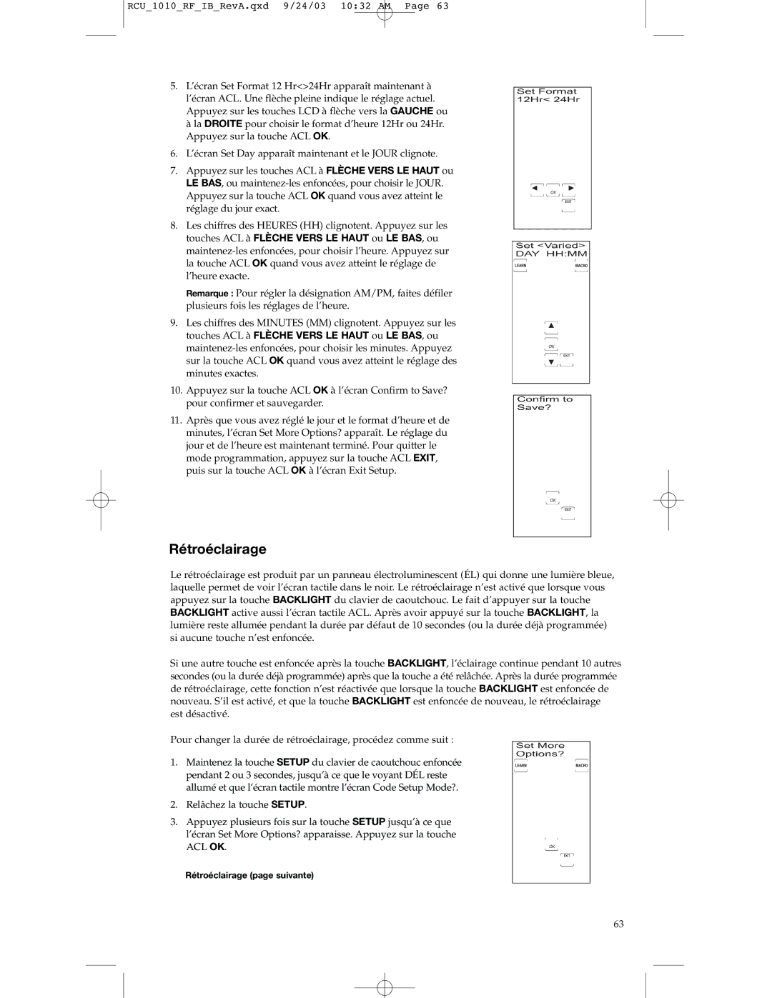 RCA RCU1010RF warranty Rétroéclairage 