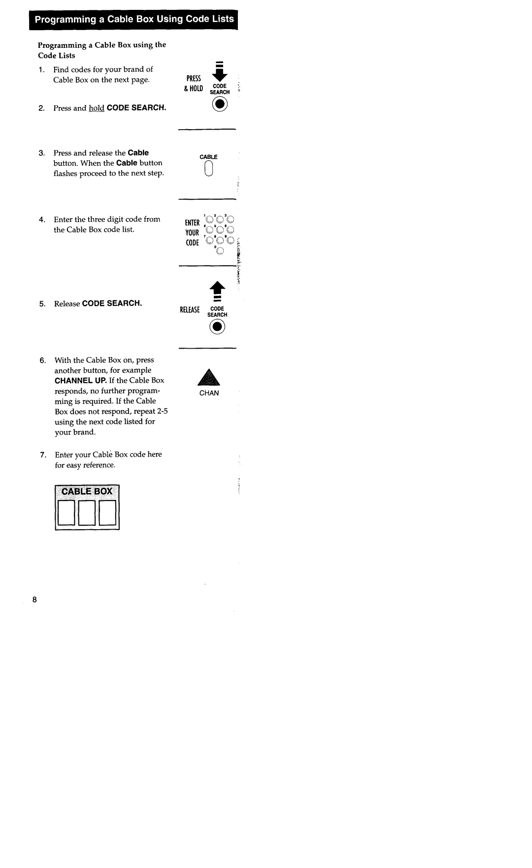 RCA RCU400R3 manual Press & Hold, Release Code Search 