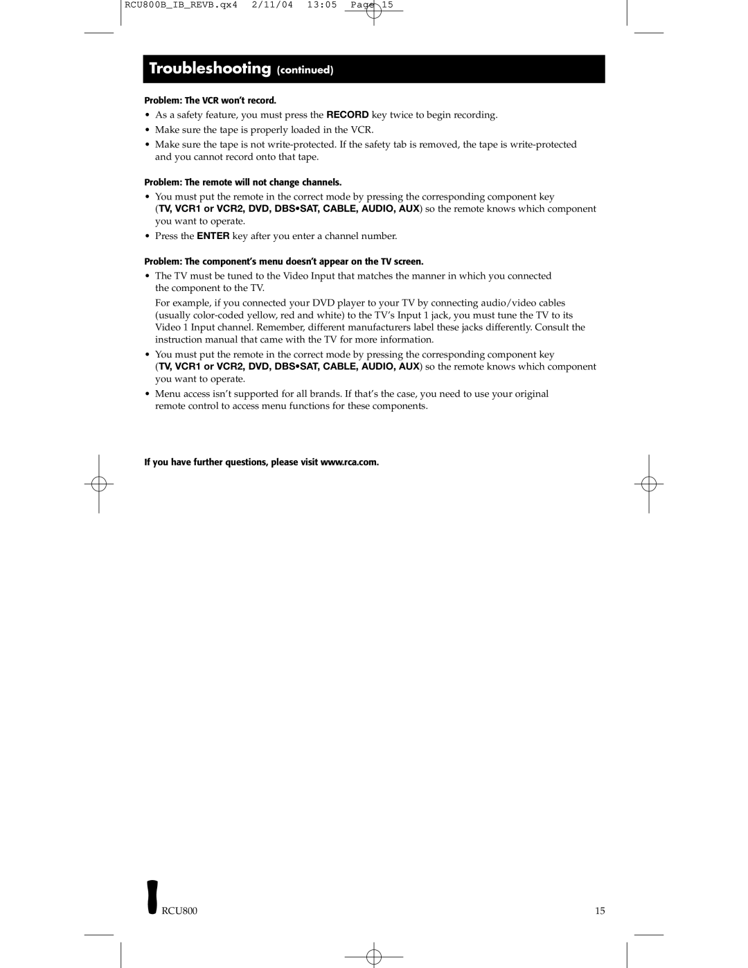 RCA RCU800, RCU403 manual Press the Enter key after you enter a channel number 