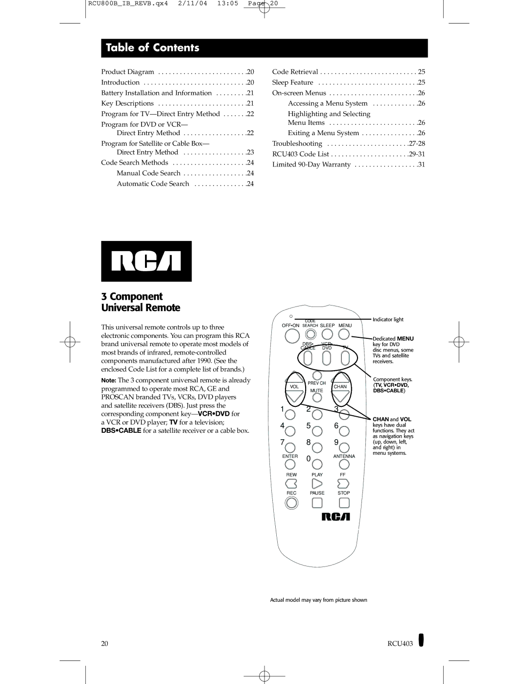 RCA RCU403, RCU800 manual Direct Entry Method 