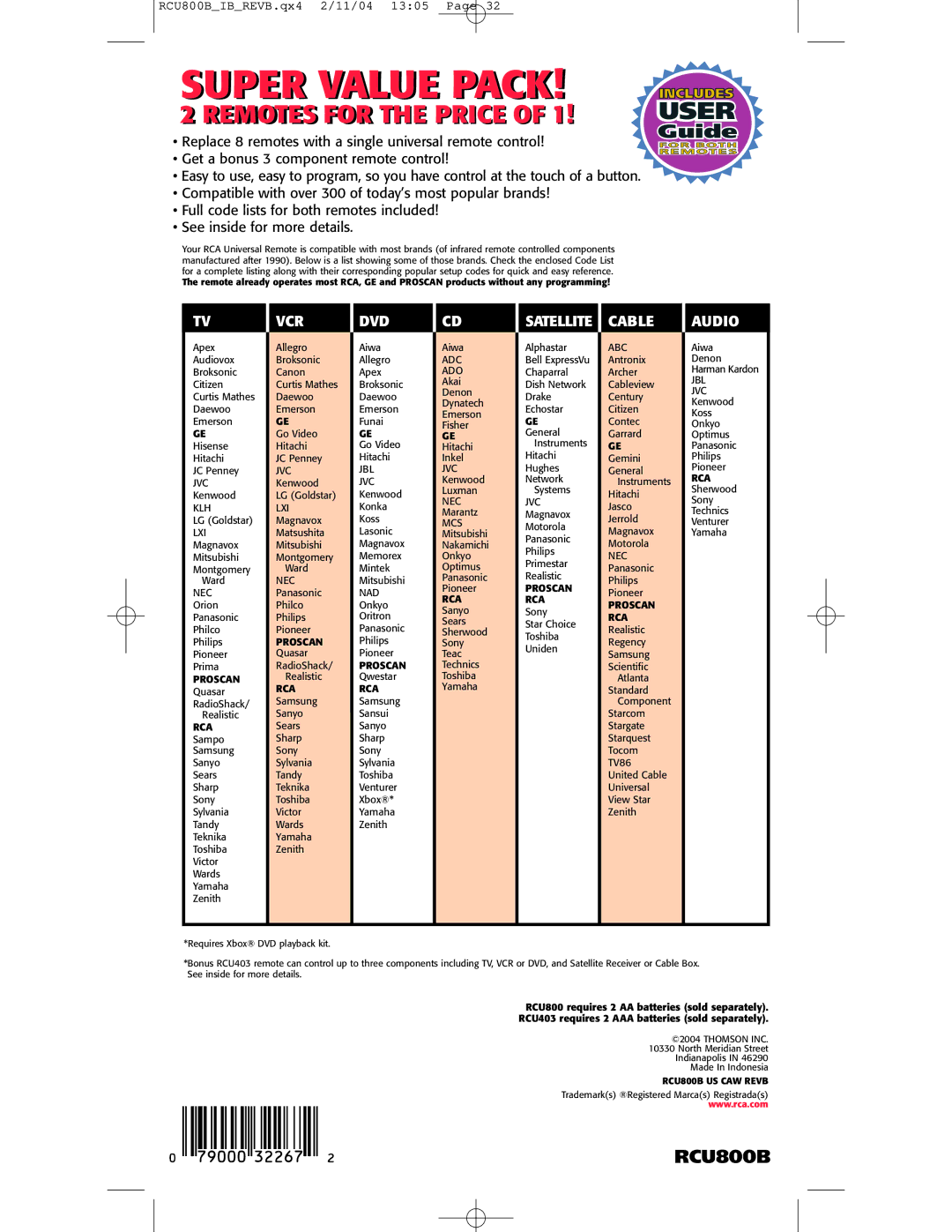 RCA RCU403, RCU800 manual Remotes for the Price 