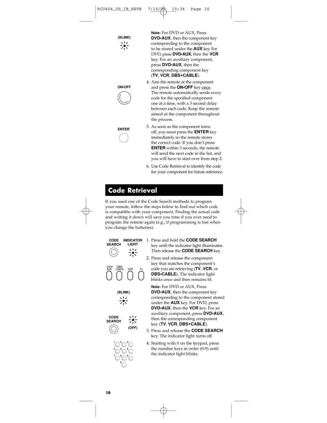 RCA RCU404 manual Code Retrieval 