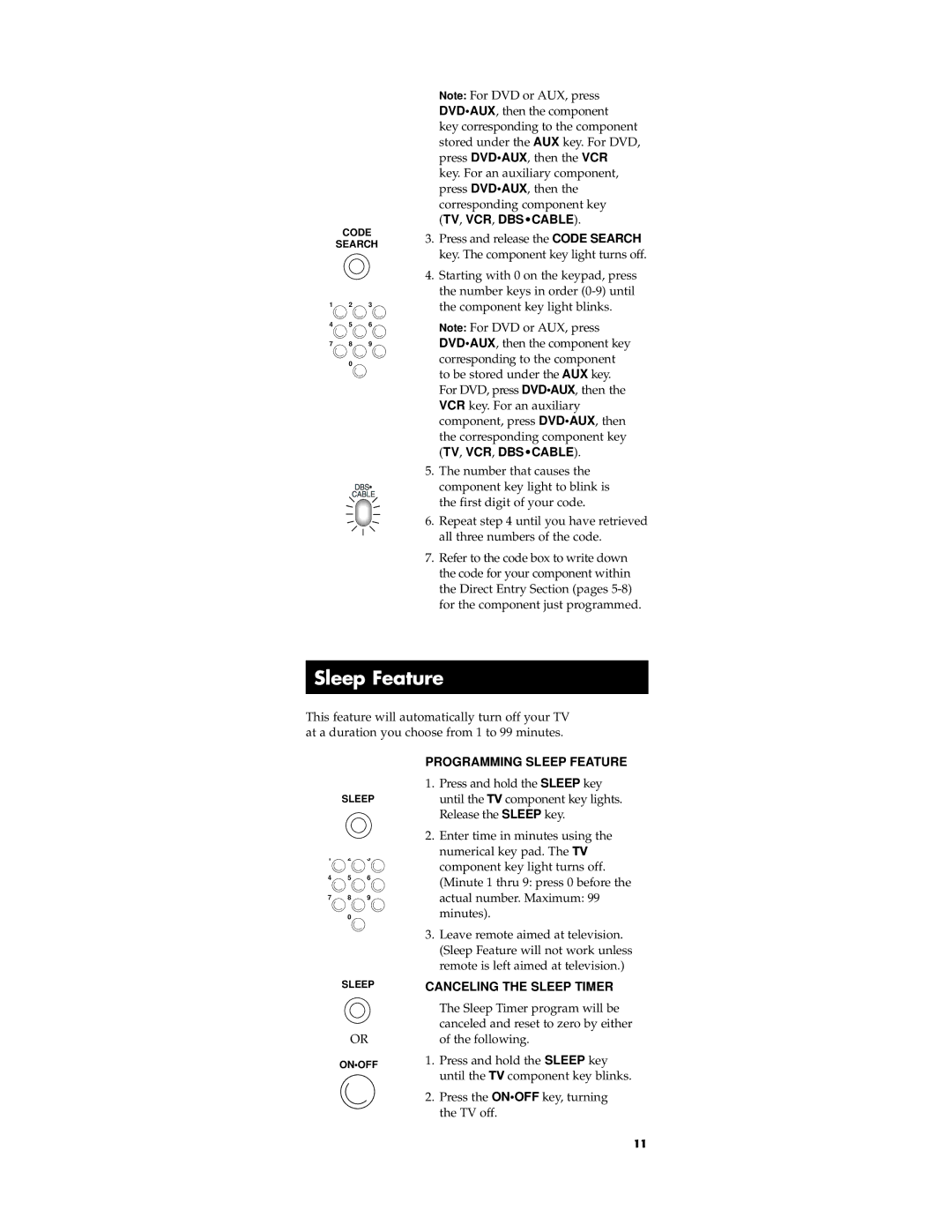 RCA RCU450 manual Programming Sleep Feature 