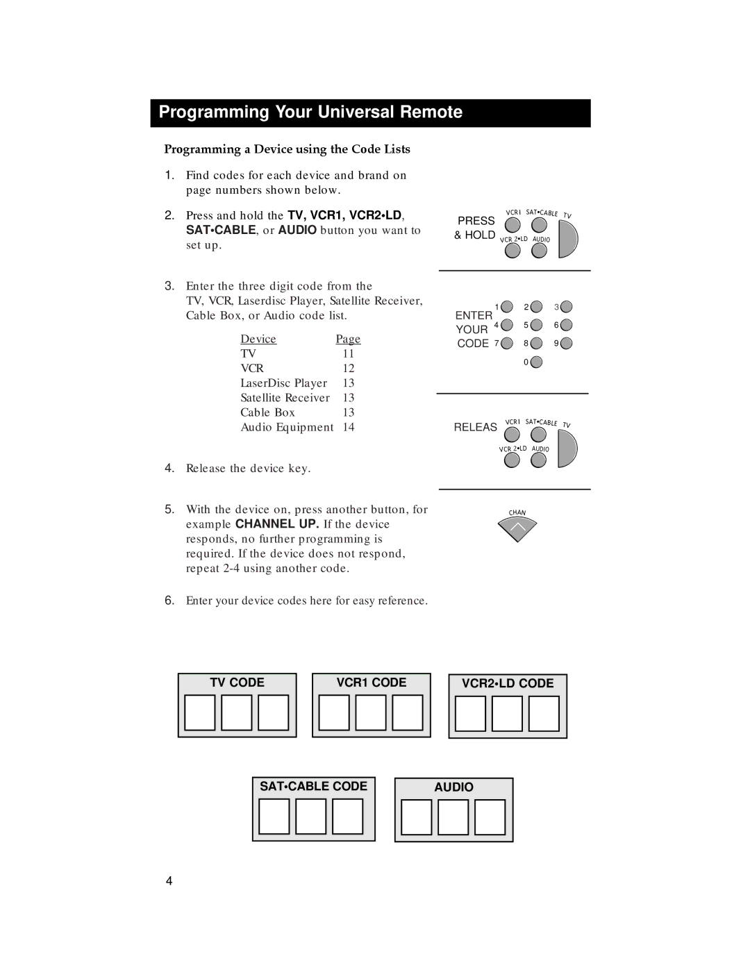 RCA RCU500 warranty Programming a Device using the Code Lists, Vcr 