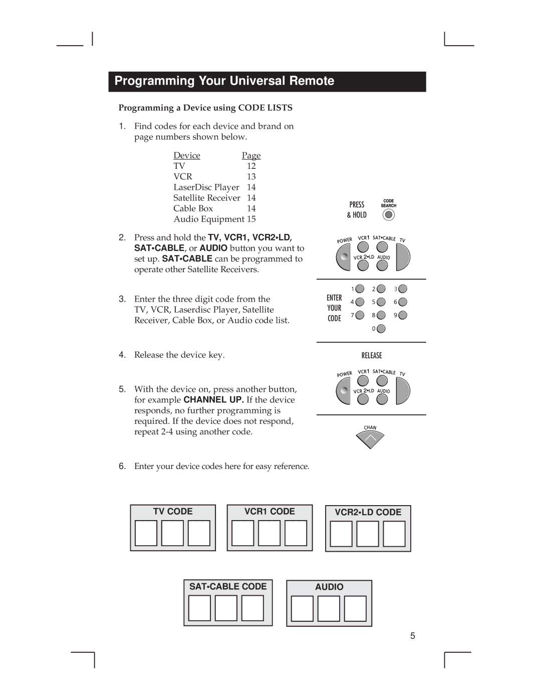 RCA RCU500 warranty Programming a Device using Code Lists, Vcr 