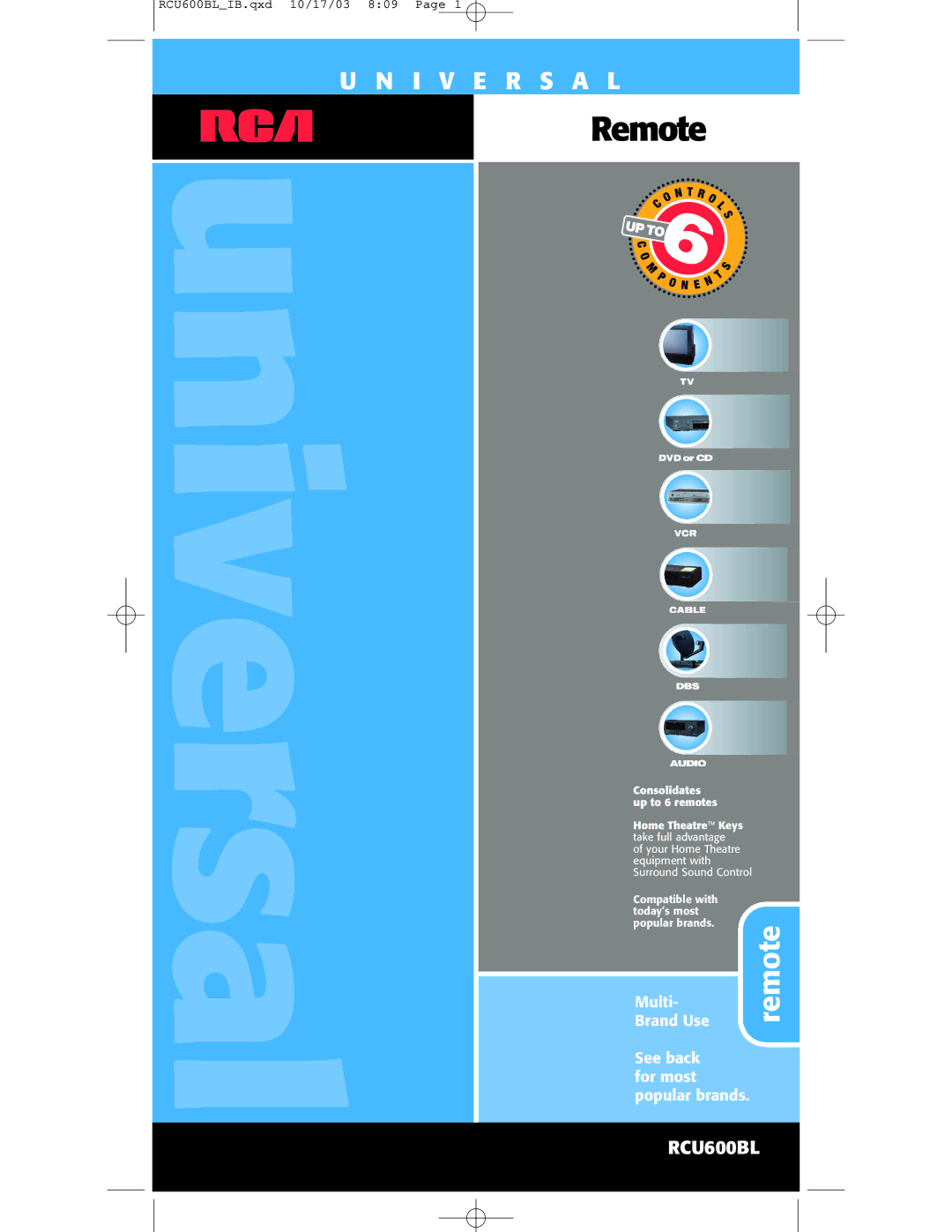 RCA RCU600BL manual Universal 