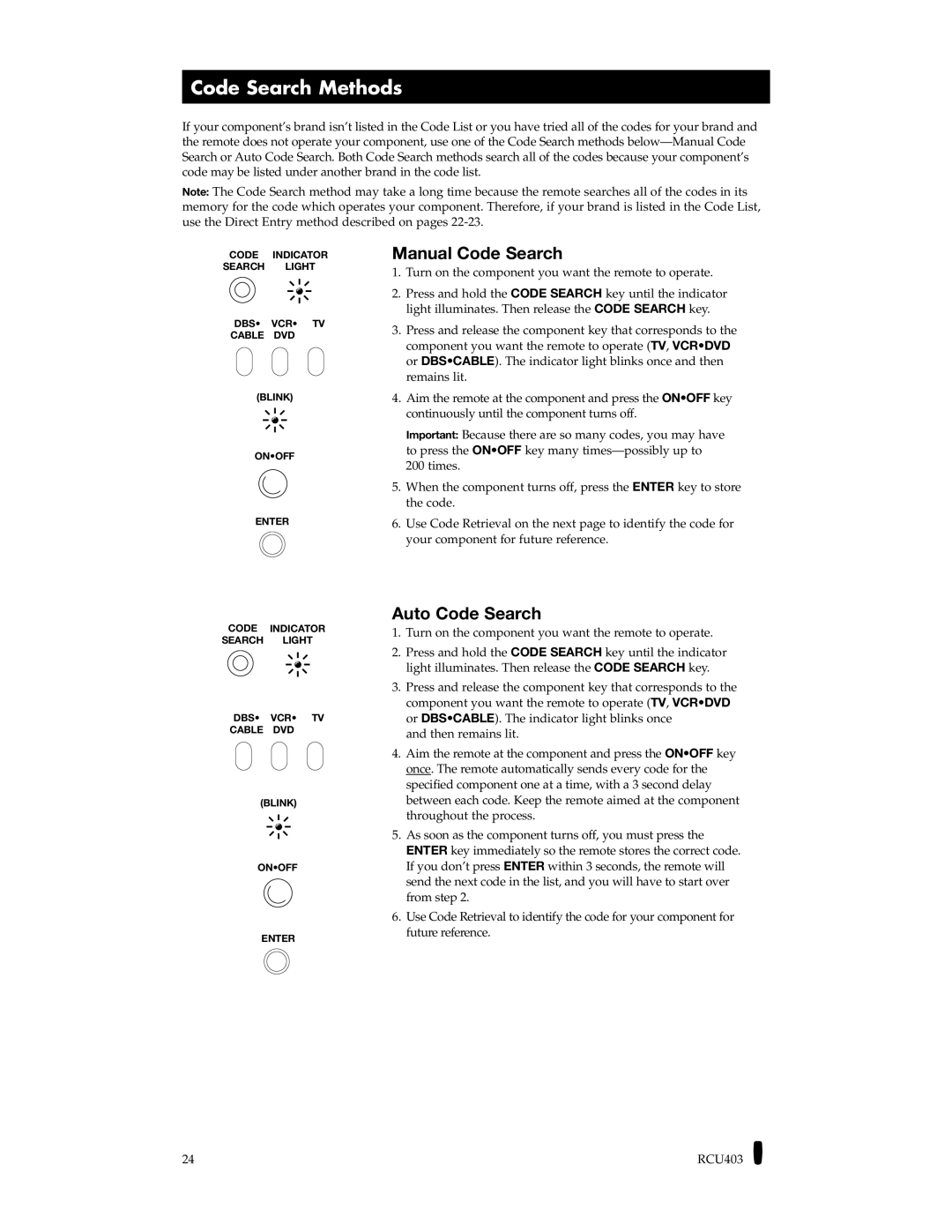 RCA RCU800B manual Code Search Methods 