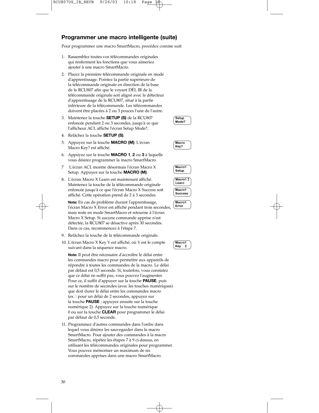 RCA RCU807 manual Programmer une macro intelligente suite 