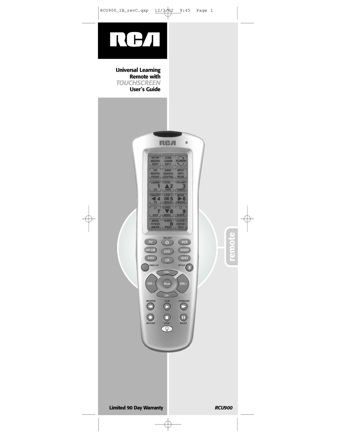 RCA RCU900 warranty Remote 