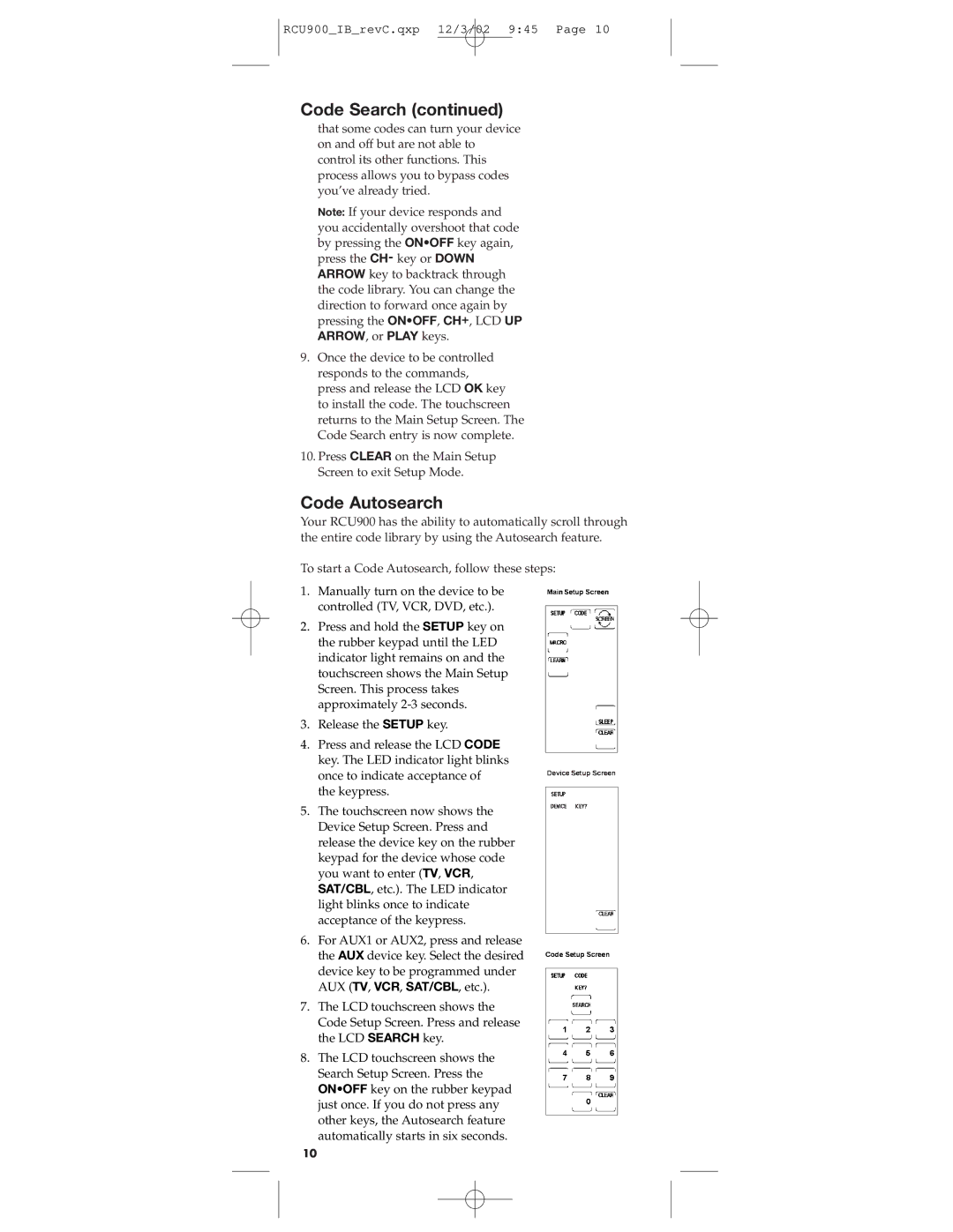 RCA RCU900 warranty Code Autosearch 