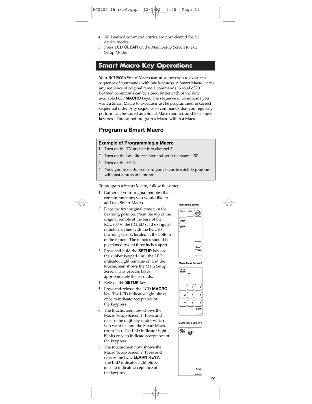 RCA RCU900 warranty Smart Macro Key Operations, Program a Smart Macro 