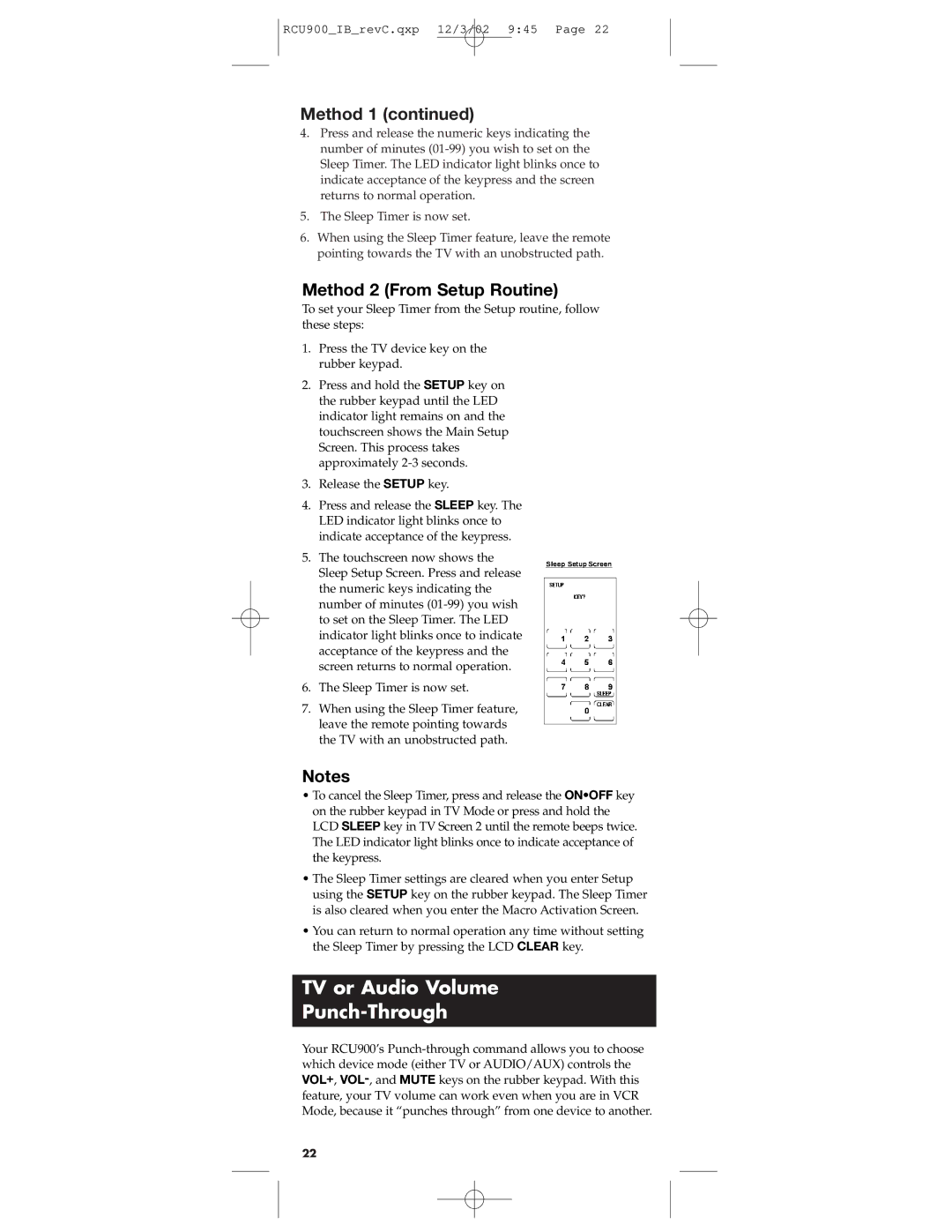 RCA RCU900 warranty TV or Audio Volume Punch-Through, Method 2 From Setup Routine 