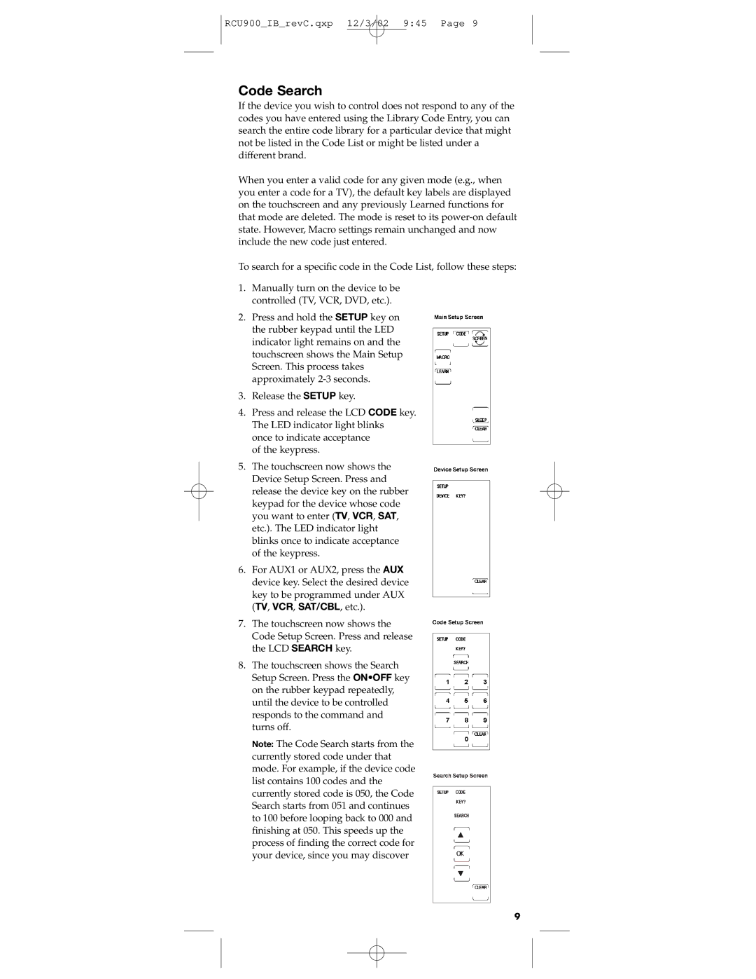 RCA RCU900 warranty Code Search 