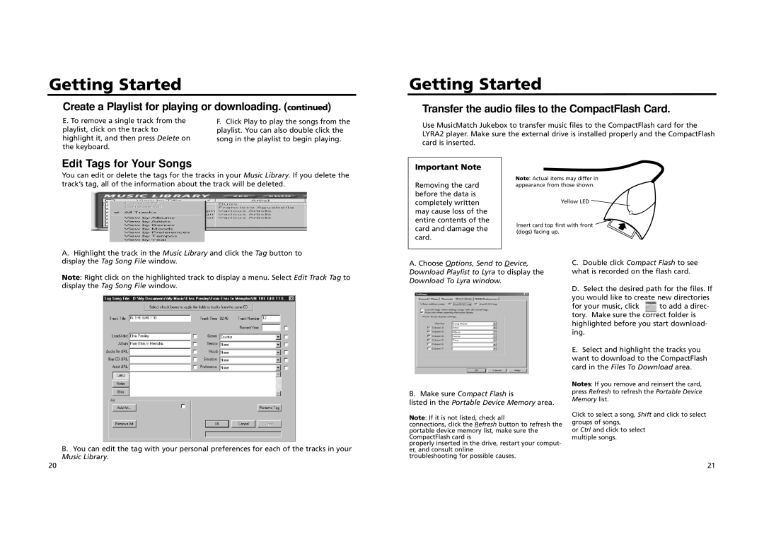 RCA RD 2209 manual Create a Playlist for playing or downloading, Transfer the audio files to the CompactFlash Card 