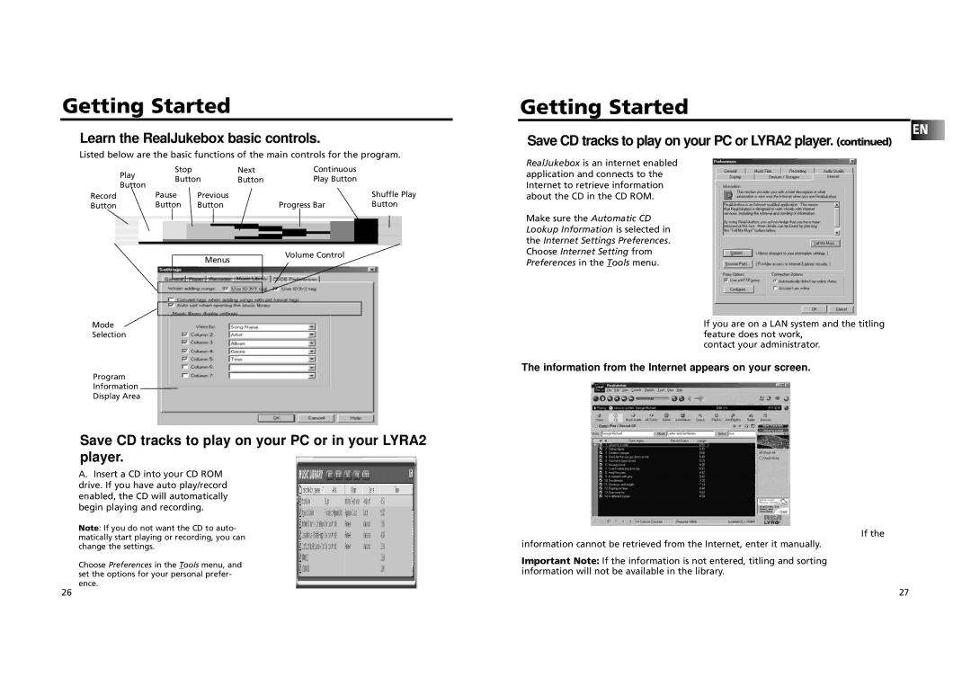 RCA RD 2209 manual Learn the RealJukebox basic controls, Save CD tracks to play on your PC or LYRA2 player 