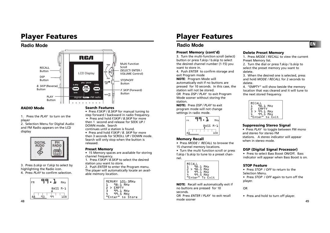 RCA RD 2209 manual Radio Mode 