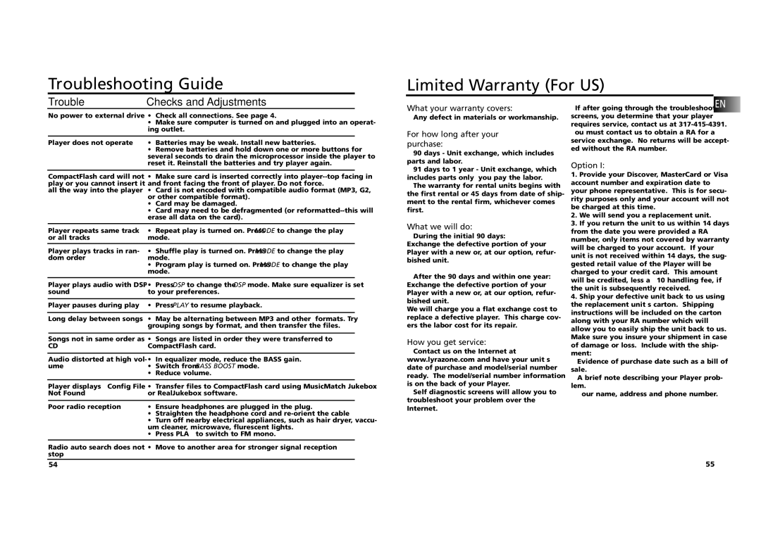 RCA RD 2209 manual Troubleshooting Guide Limited Warranty For US 