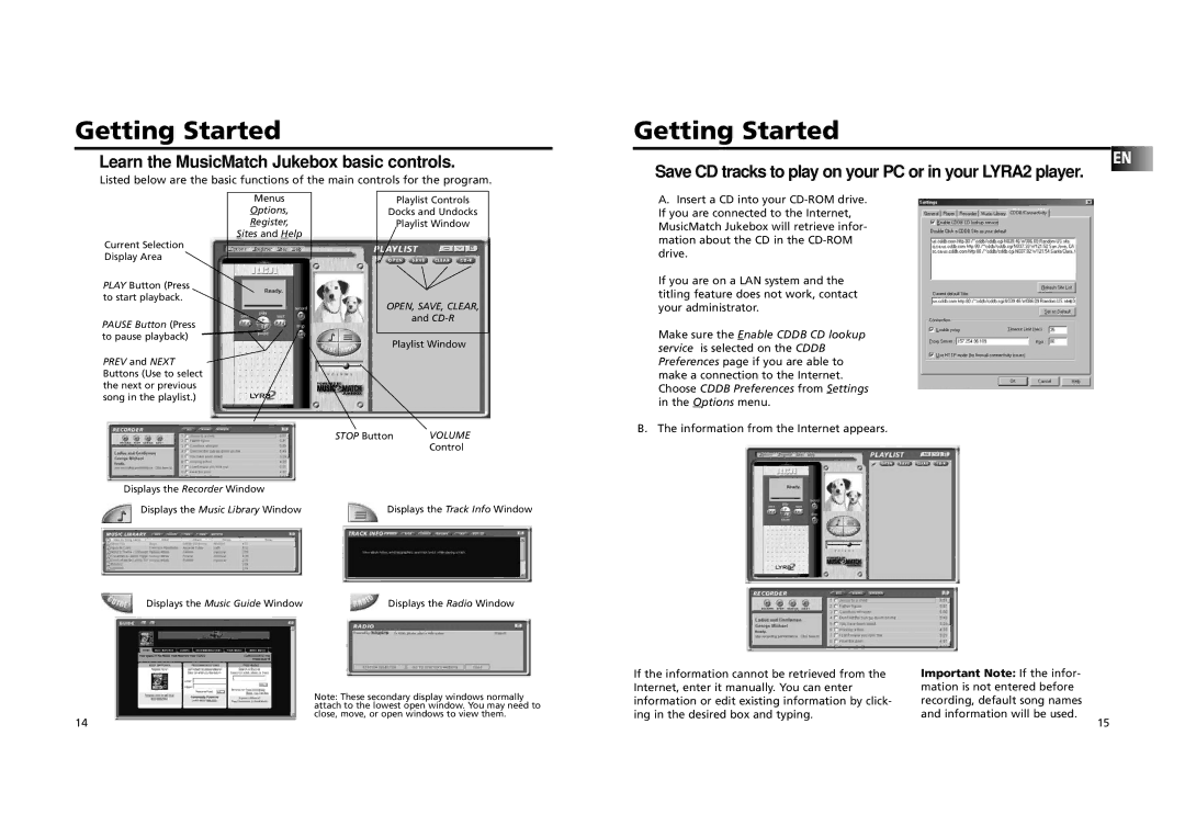 RCA RD 2209 manual Learn the MusicMatch Jukebox basic controls, Save CD tracks to play on your PC or in your LYRA2 player 
