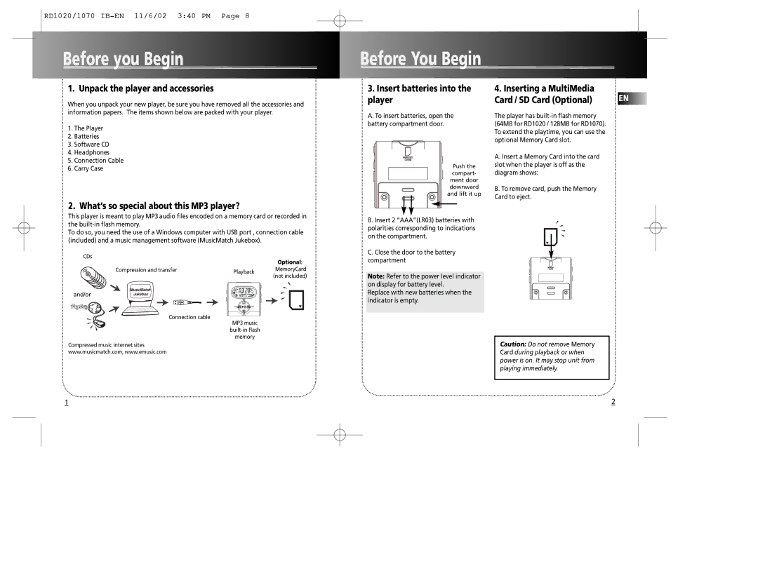 RCA RD1020, RD1070 manual Before you Begin, Unpack the player and accessories, What’s so special about this MP3 player? 