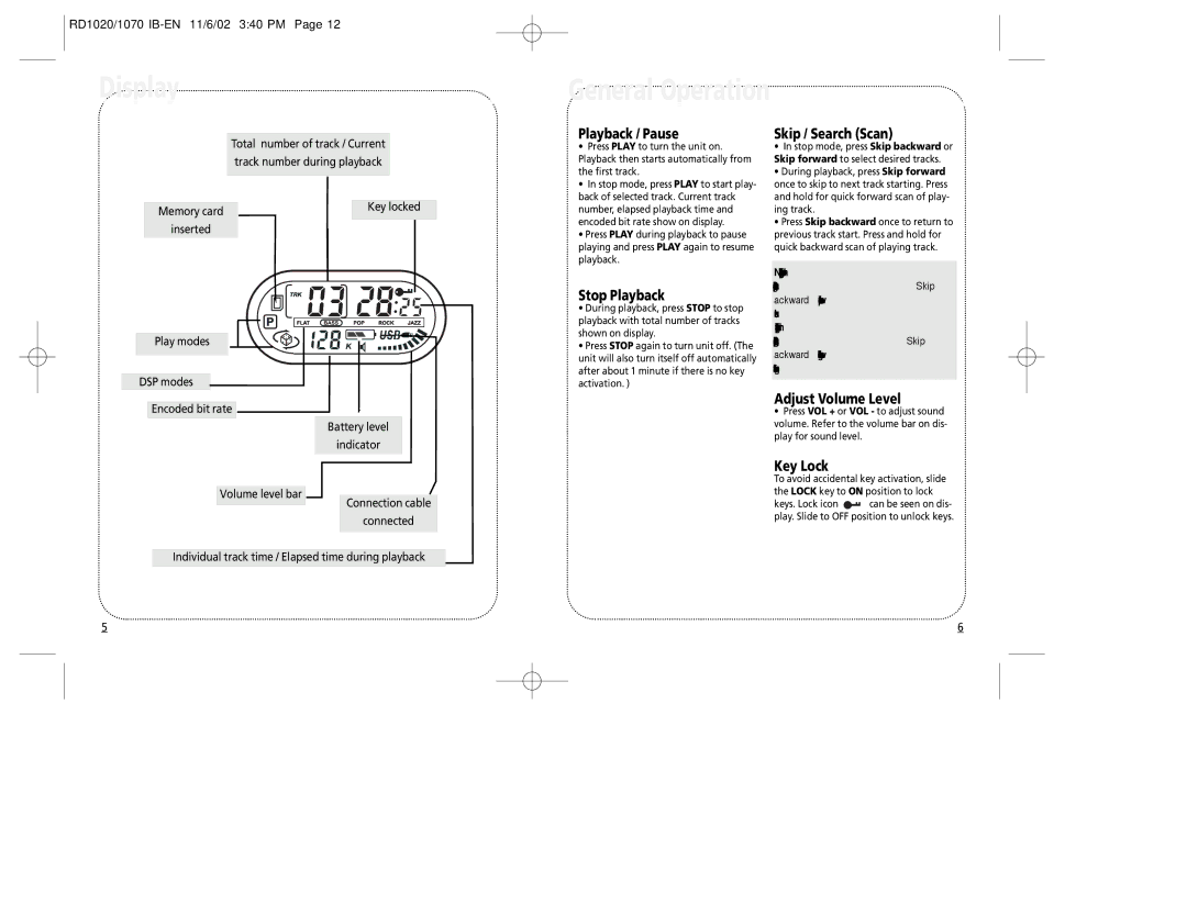 RCA RD1020, RD1070 manual Display General Operation 