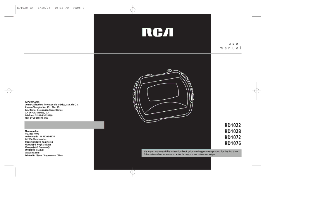 RCA user manual RD1022 RD1028 RD1072 RD1076 