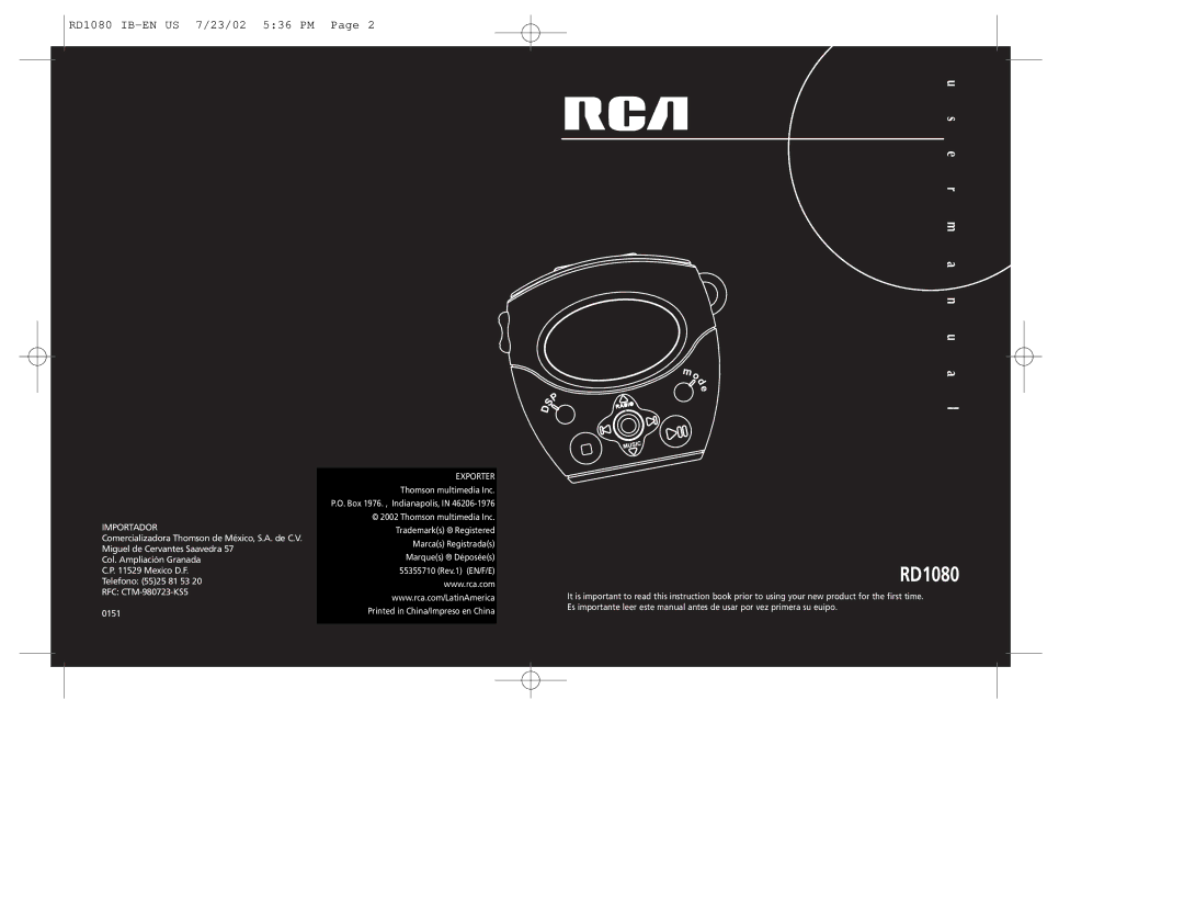 RCA RD1090 user manual RD1080 