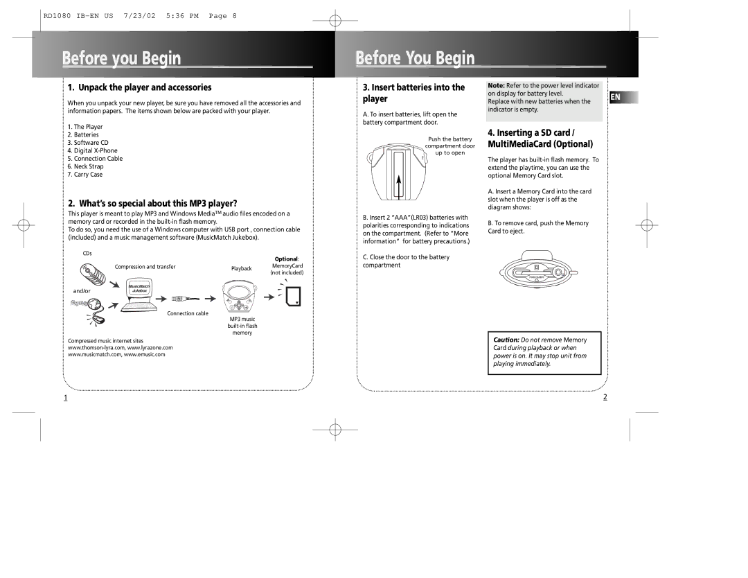 RCA RD1090 user manual Before you Begin, Unpack the player and accessories, What’s so special about this MP3 player? 