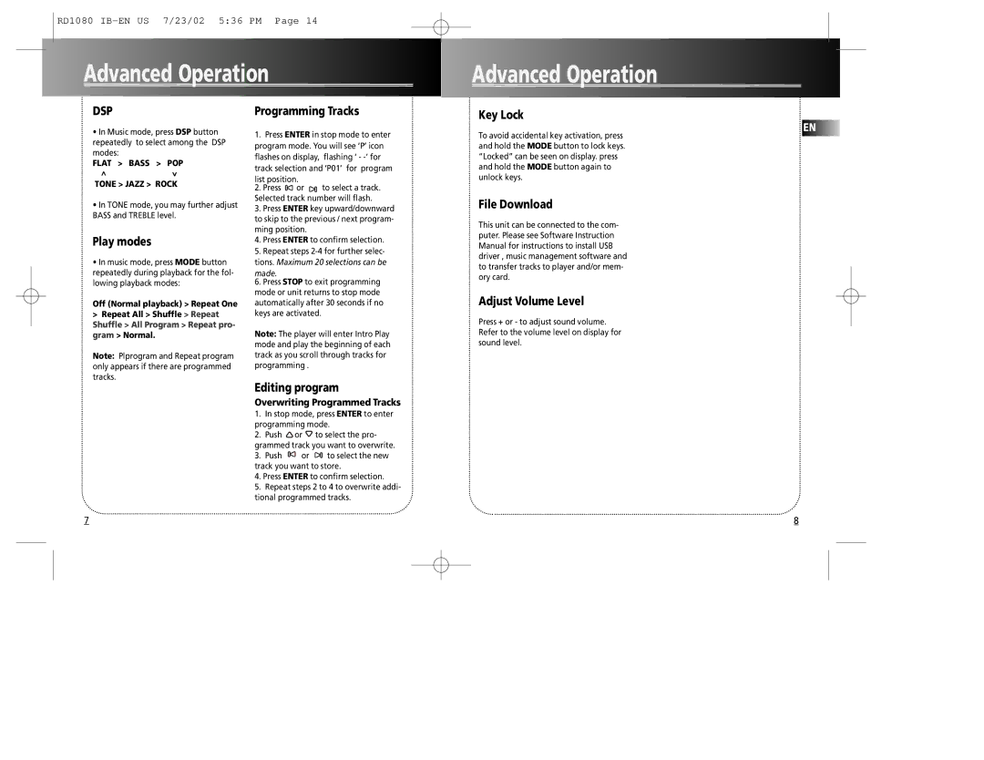 RCA RD1090 user manual Advanced Operation 