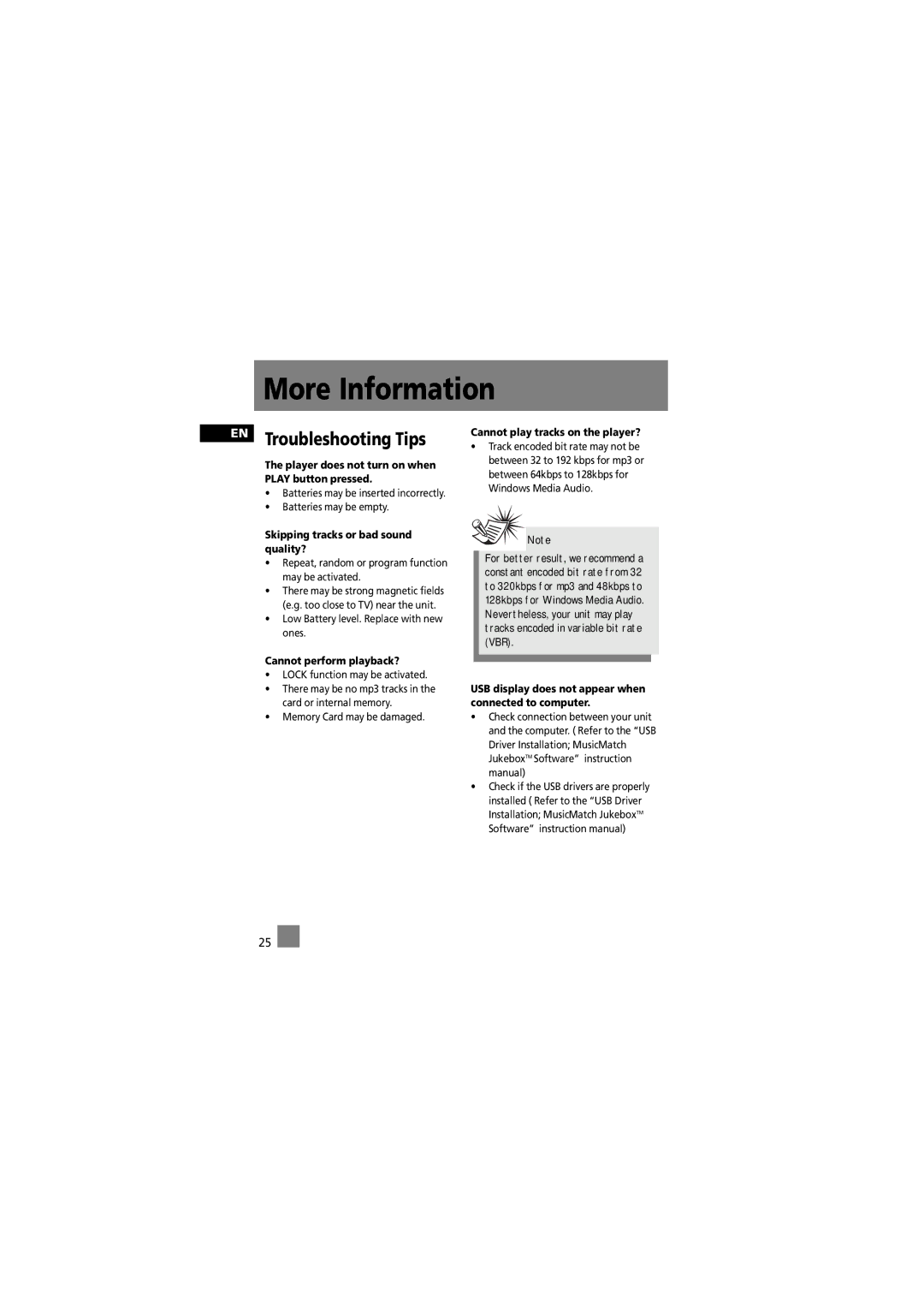 RCA RD2010, RD2012, RD2015, RD2011 manual EN Troubleshooting Tips 