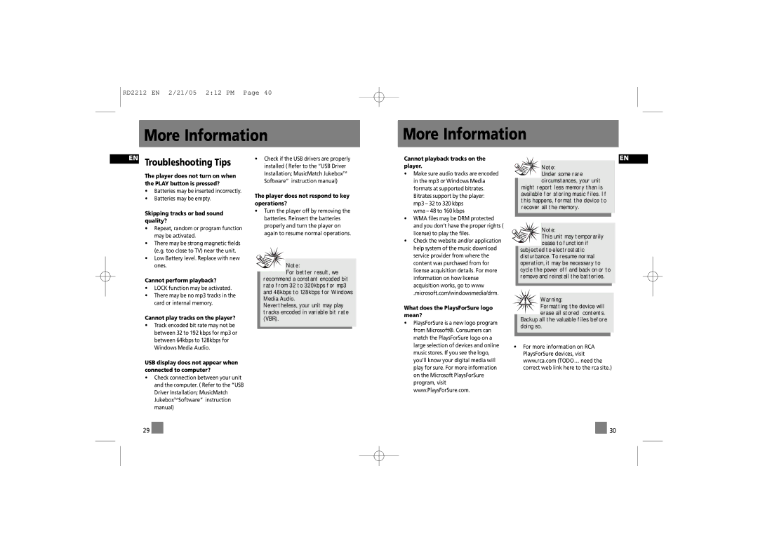 RCA RD2210, RD2215, 56028090 manual EN Troubleshooting Tips 