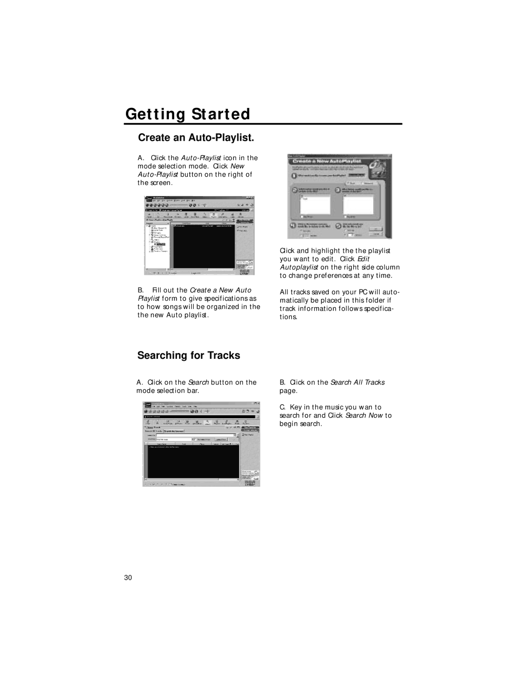 RCA RD2211 manual Create an Auto-Playlist, Searching for Tracks 