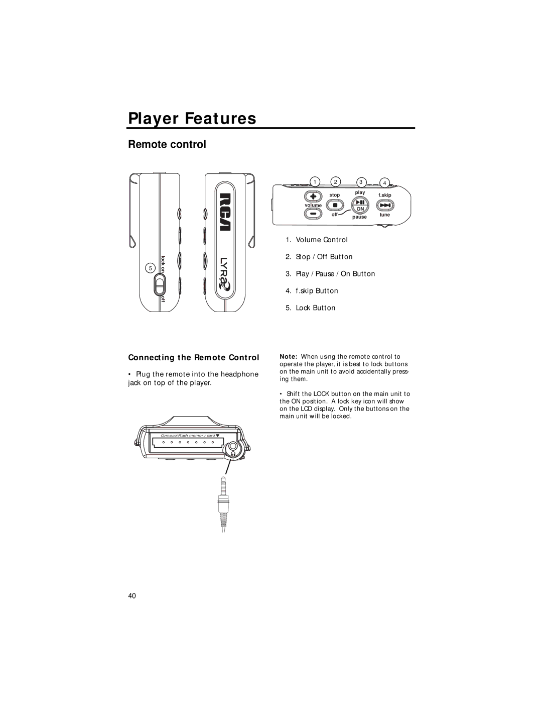 RCA RD2211 manual Remote control, Connecting the Remote Control 