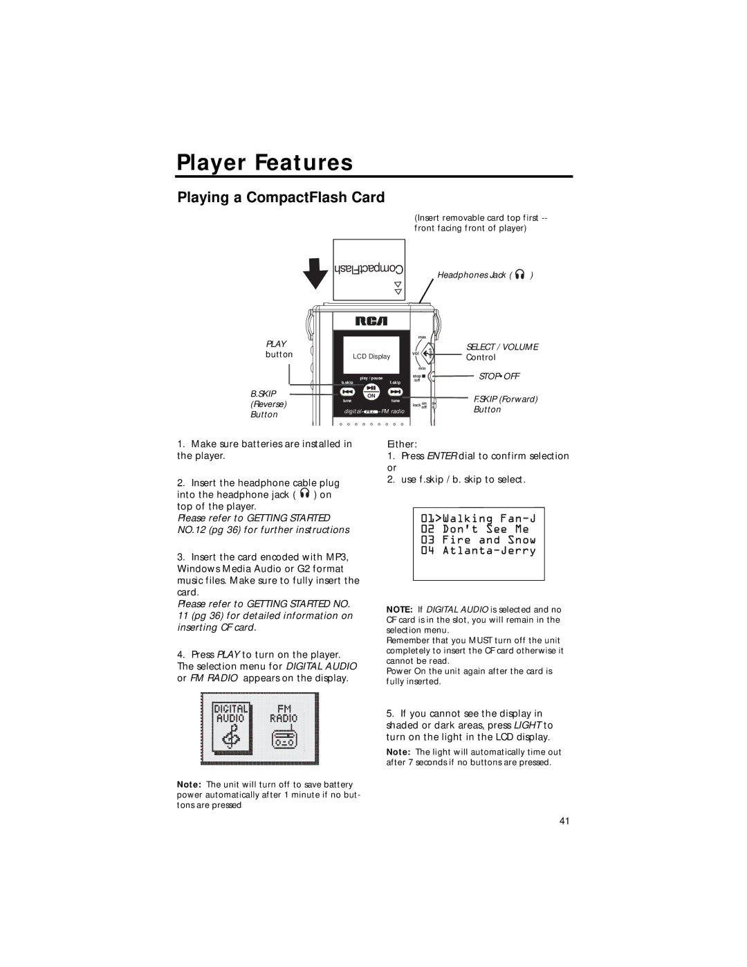 RCA RD2211 manual Playing a CompactFlash Card, Skip 