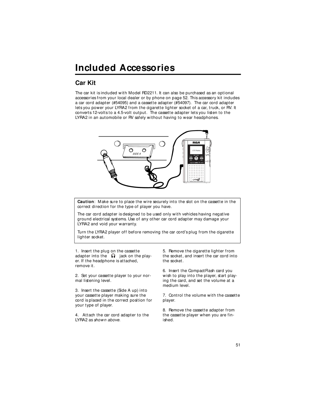 RCA RD2211 manual Car Kit, Side a 