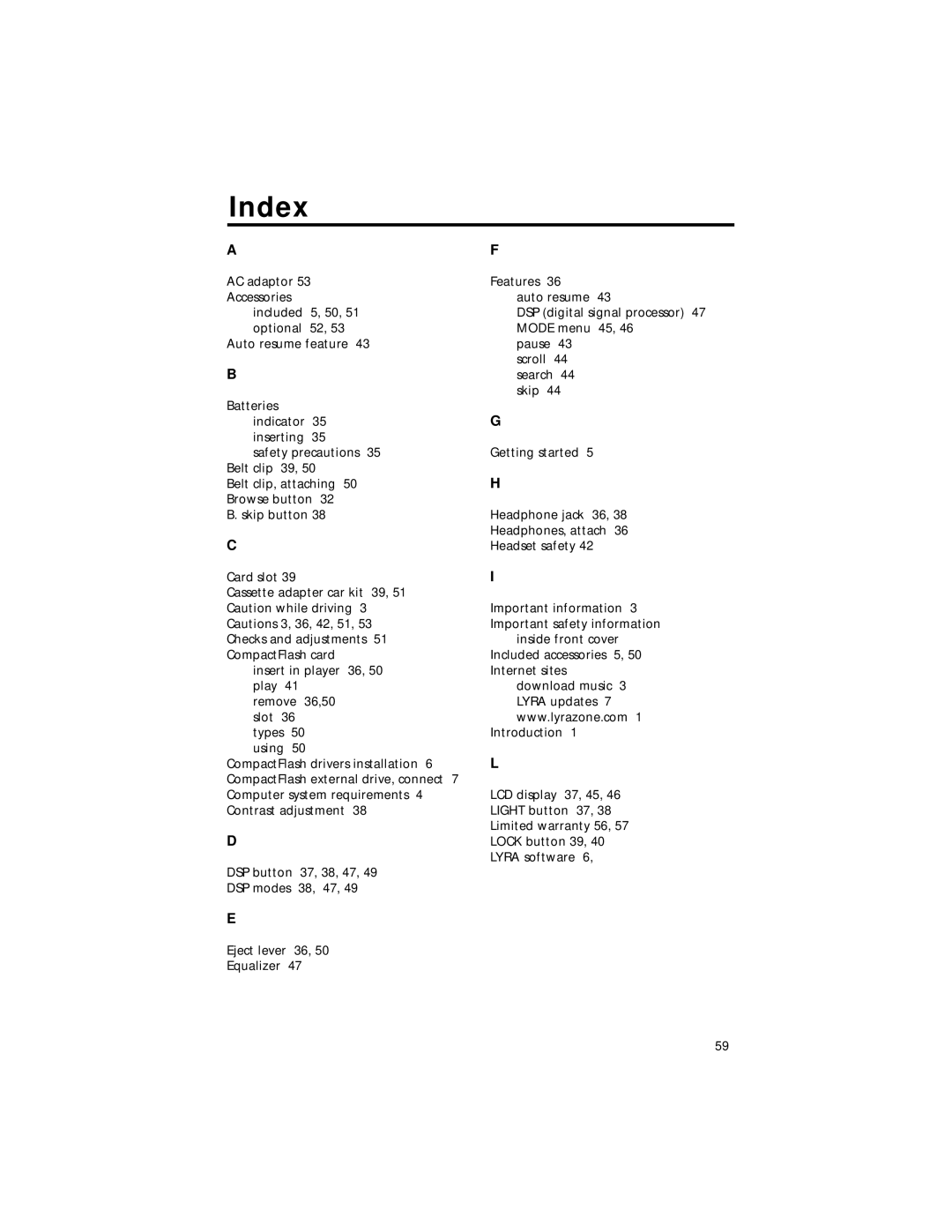 RCA RD2211 manual Index 