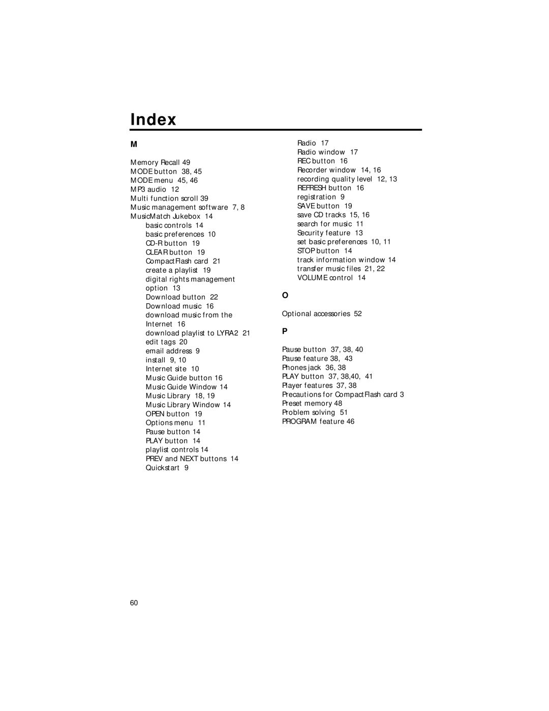 RCA RD2211 manual Index 