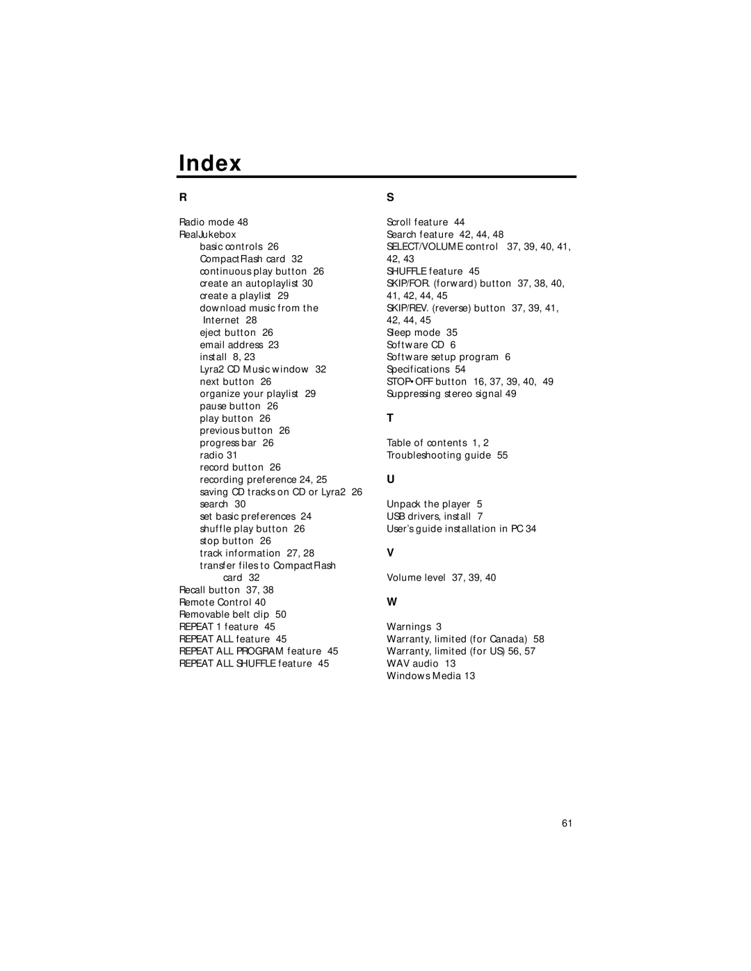 RCA RD2211 manual Index 