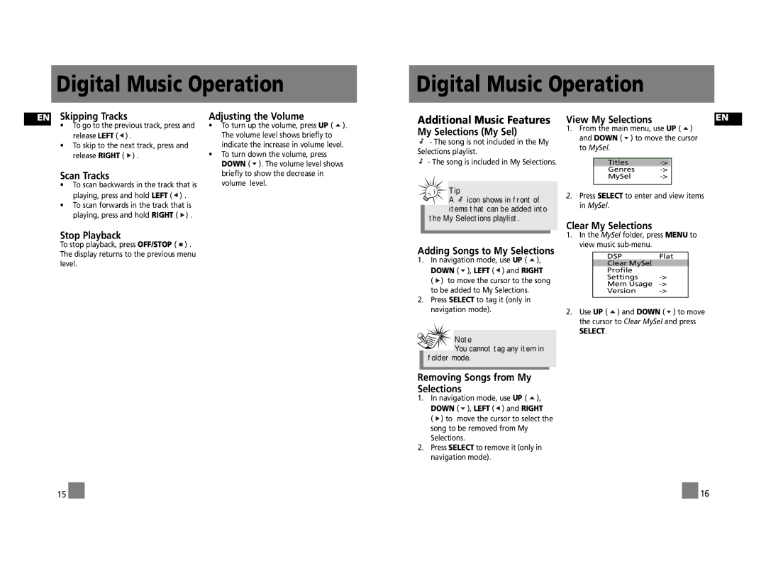 RCA RD2312, RD2315, RD2317 user manual Additional Music Features 