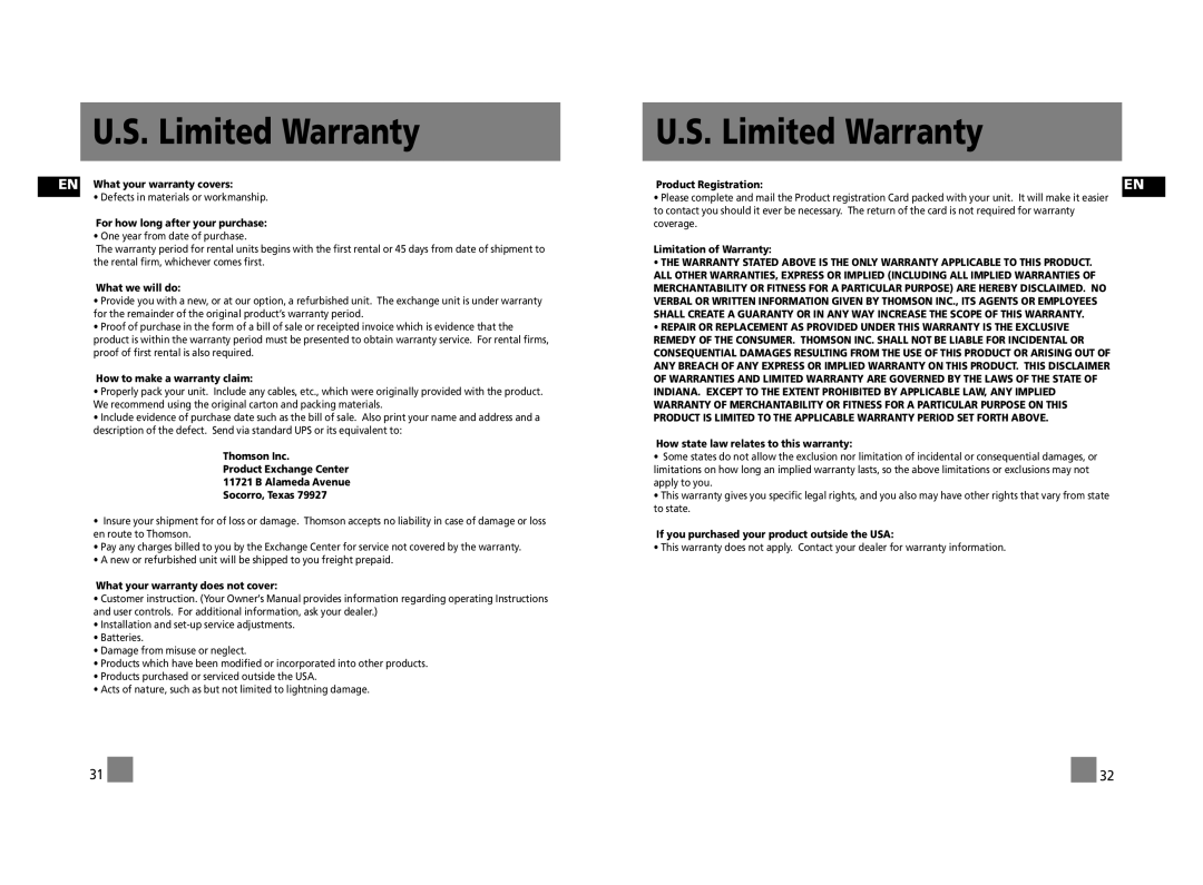 RCA RD2315, RD2312, RD2317 user manual Limited Warranty, For how long after your purchase 