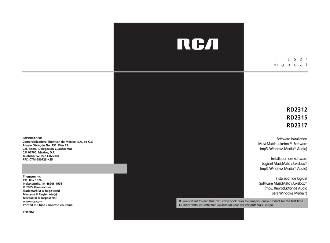 RCA user manual RD2312 RD2315 RD2317 