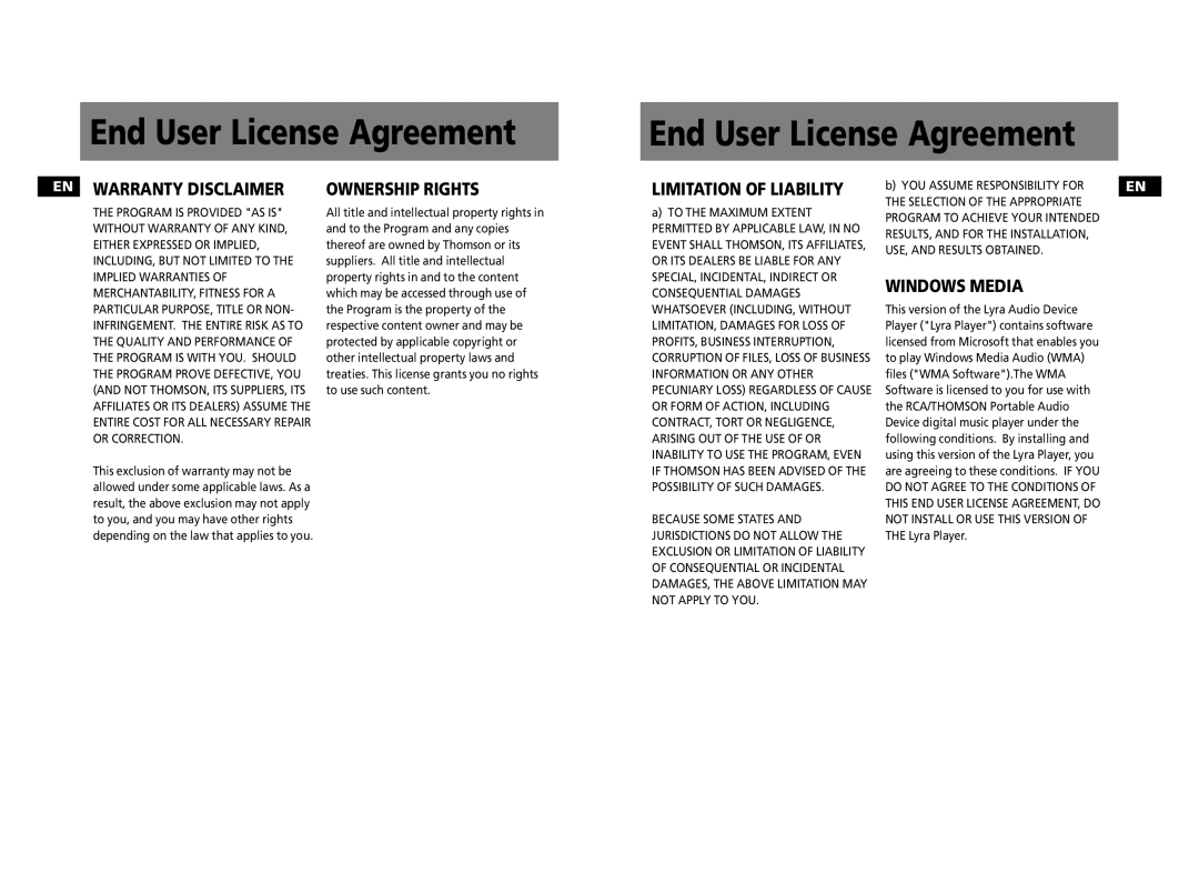 RCA RD2312, RD2315, RD2317 user manual Warranty Disclaimer 