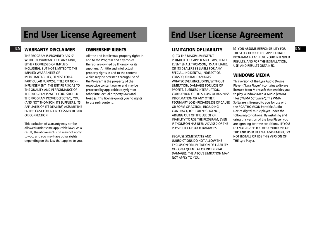 RCA RD2312, RD2315, RD2317 user manual Warranty Disclaimer 