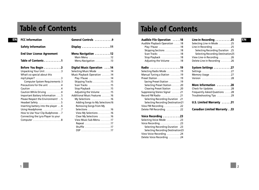 RCA RD2315, RD2312, RD2317 user manual Table of Contents 